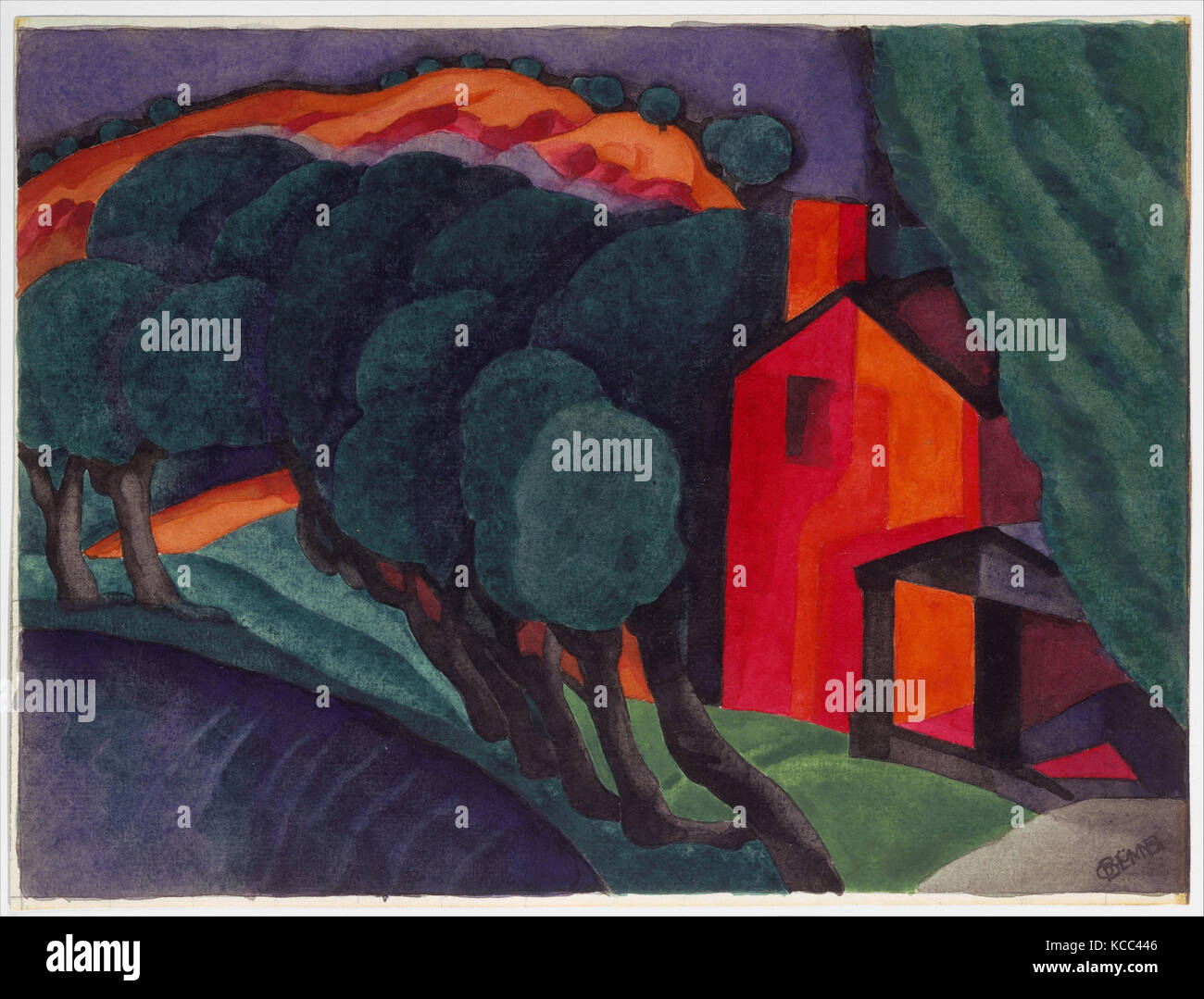 Notte incandescente, 1924, acquerello e grafite su carta, 9 1/4 x 12 3/8 in. (23,5 x 31,4 cm), disegni, Oscar Bluemner (American Foto Stock