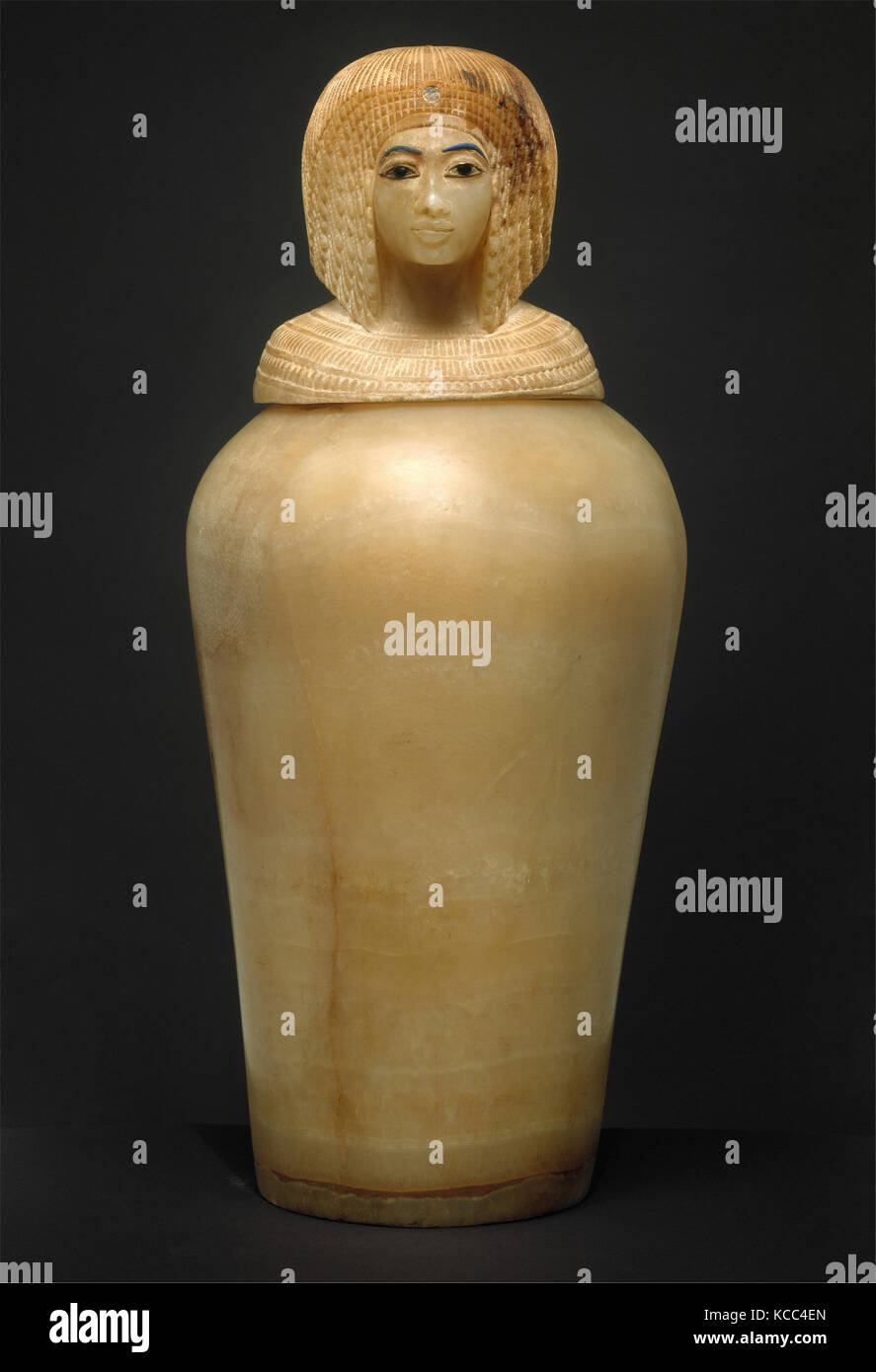 Vaso canopi (07.226.1) con un coperchio a forma di Royal testa di donna (30.8.54), ca. 1349-1336 A.C. o poco dopo Foto Stock