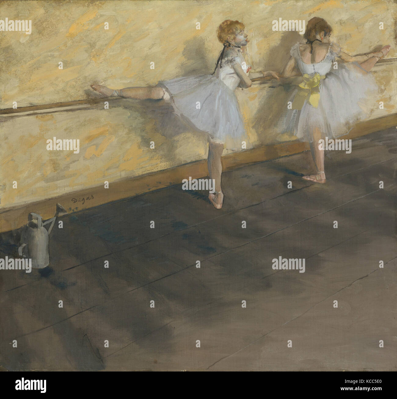 I ballerini di praticare a barre, 1877, tecnica mista su tela, 29 3/4 x 32 in. (75,6 x 81,3 cm), dipinti, Edgar Degas (Francese Foto Stock