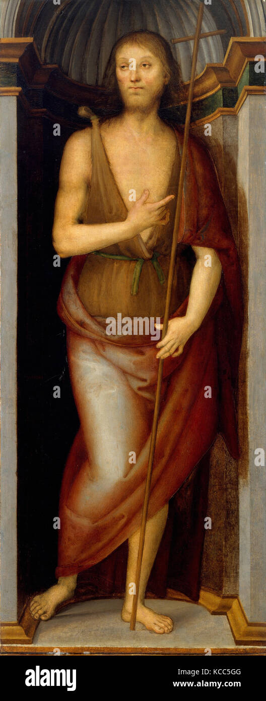 San Giovanni Battista; Saint Lucia, olio(?) su legno, ogni 63 x 26 3/8 in. (160 x 67 cm), dipinti del Perugino (Pietro di Foto Stock