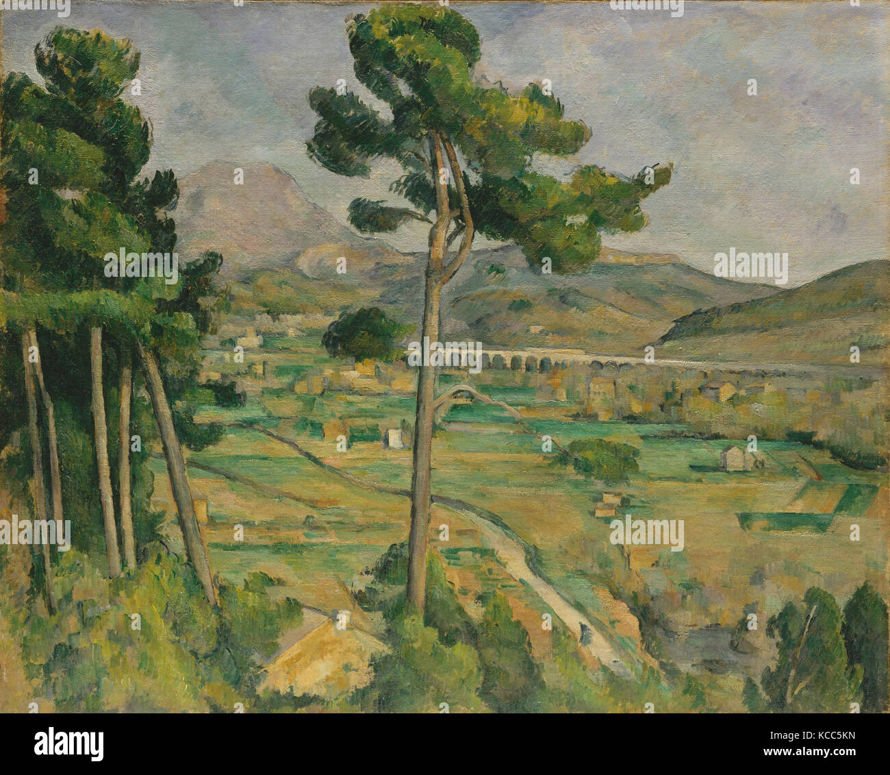 Mont Sainte-Victoire e il Viadotto dell'arco lungo la valle del fiume, Paul Cézanne, 1882-85 Foto Stock