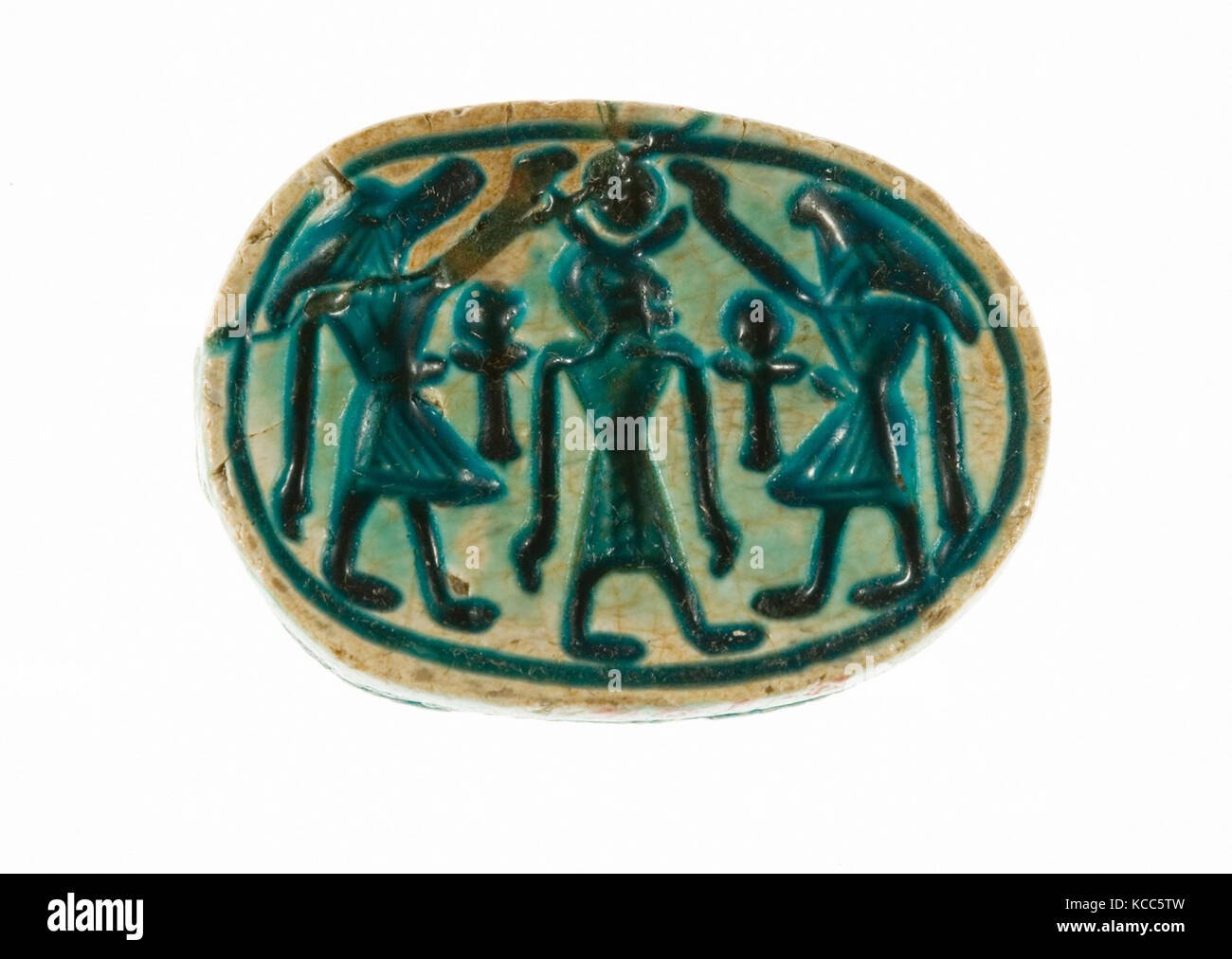 Scarabeo con un solare/Divinità Lunare (?) protetto da due animali figure con testa, ca. 1600-1540 A.C. Foto Stock