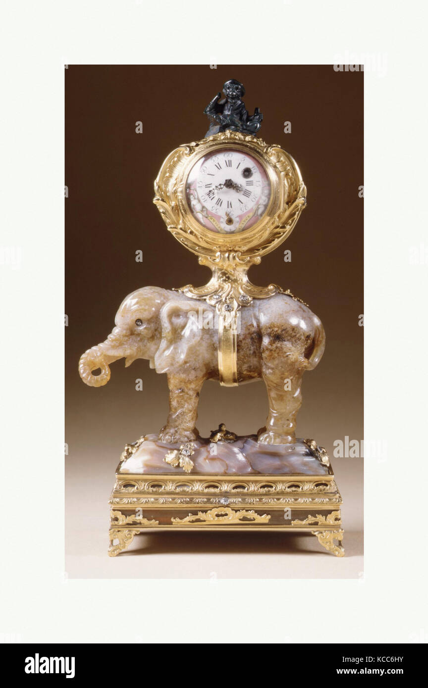 Orologio in miniatura nella forma di un elefante di supporto di un guarda caso, ca. 1750, quadrante a seguito del XVIII secolo la sostituzione Foto Stock