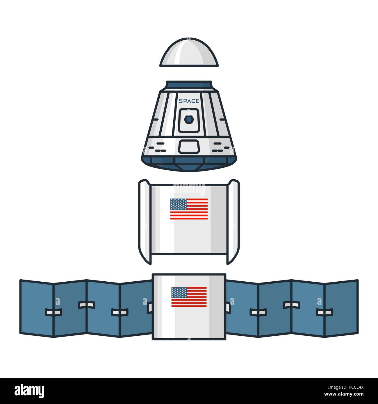 Illustrazione vettoriale di moduli di veicolo spaziale su sfondo bianco. spazio argomento. Illustrazione Vettoriale