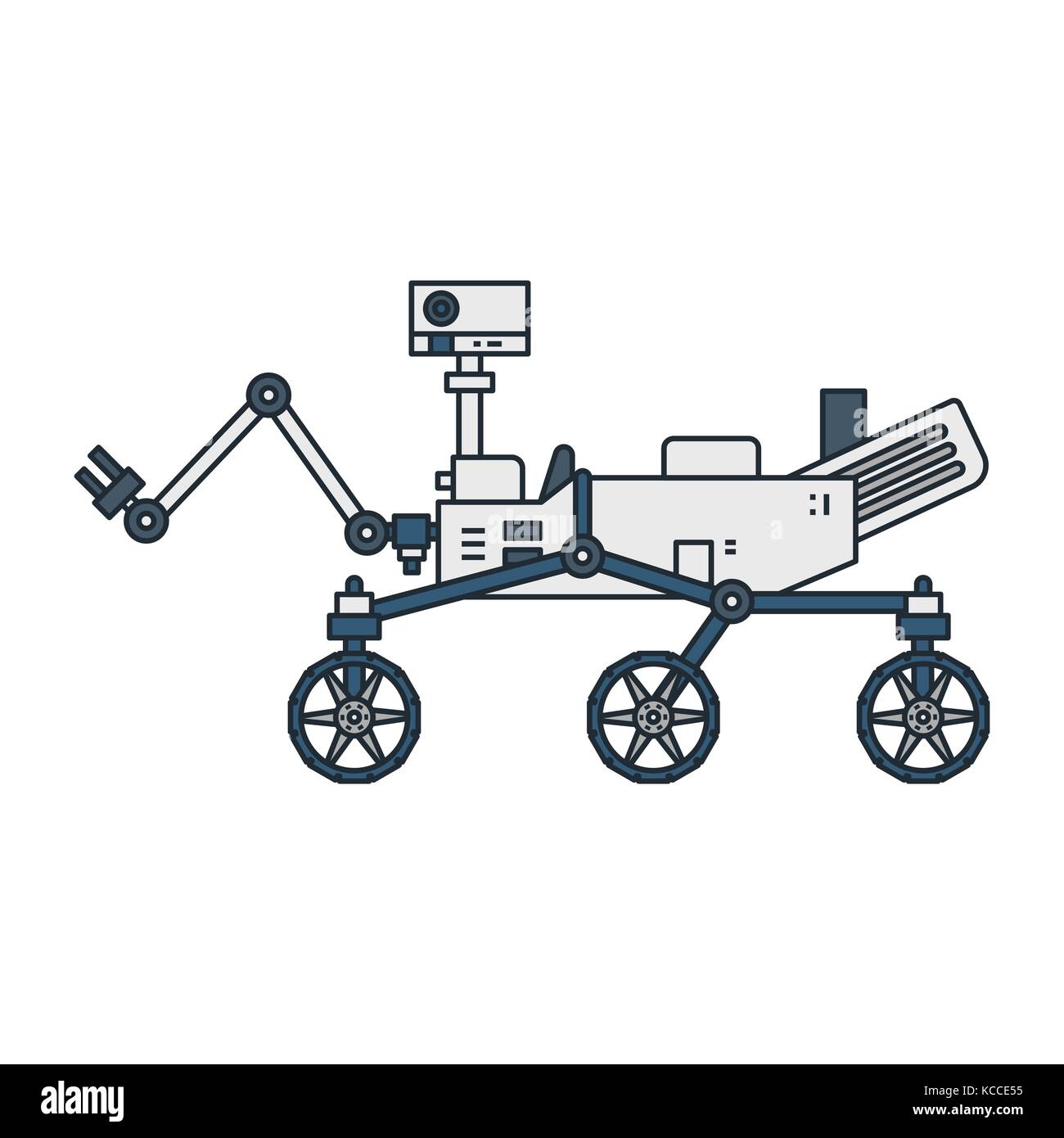 Illustrazione vettoriale di una luna walker robot su sfondo bianco. spazio argomento. Illustrazione Vettoriale