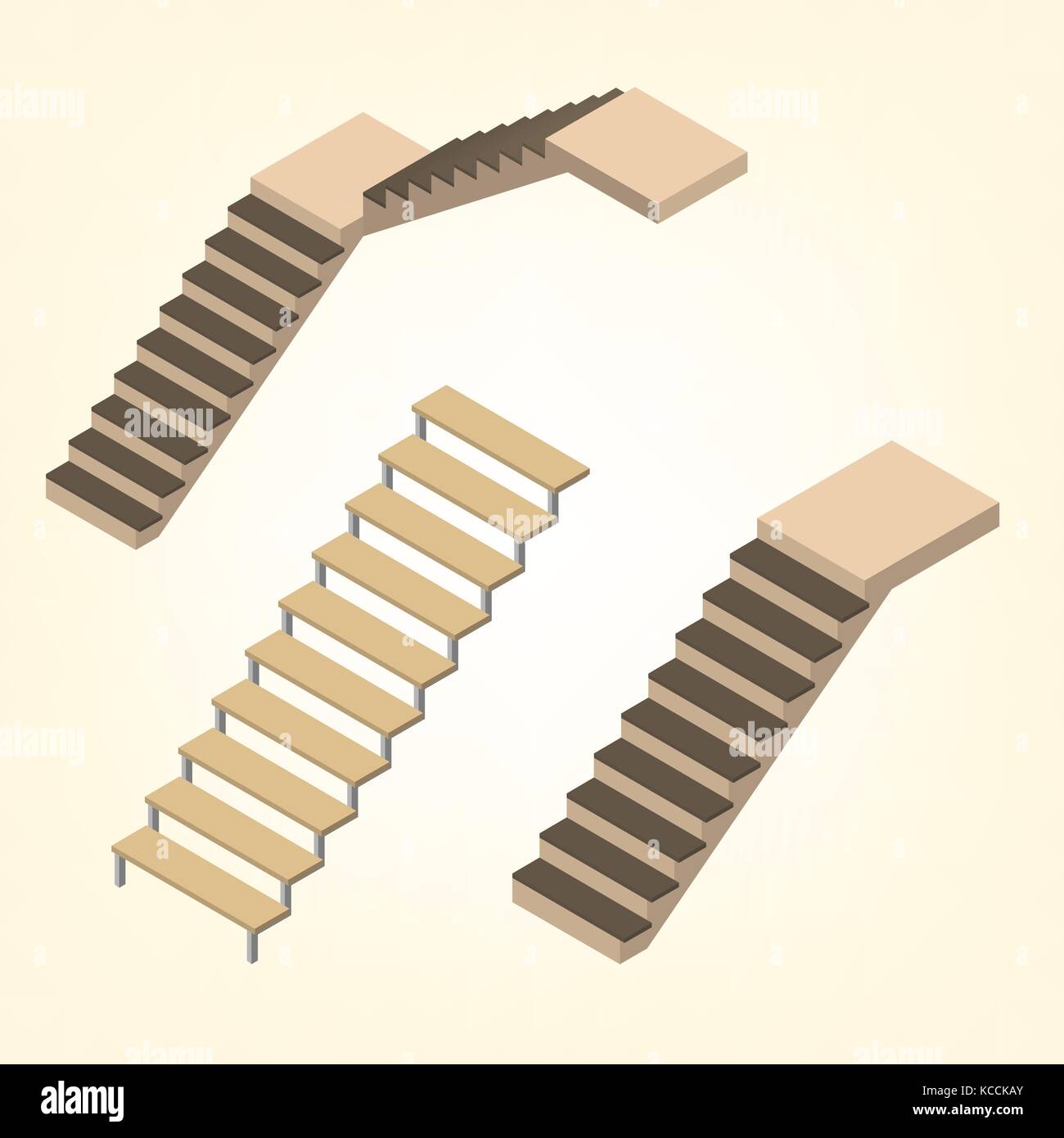 Rampa di scale isolate su sfondo bianco. elemento di design di interni e di architettura. flat 3D isometrica stile, illustrazione vettoriale. Illustrazione Vettoriale