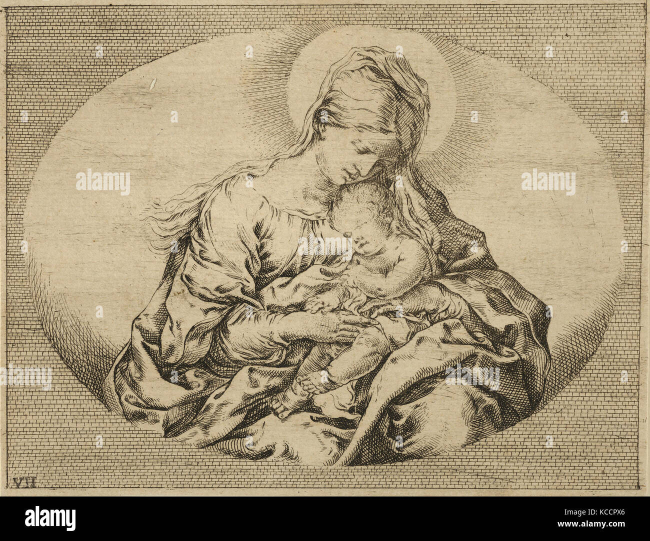 Disegni e stampe, stampa, la Vergine che tiene il bambino Cristo, un ovale composizione, dopo Reni, artista dopo, Guido Reni Foto Stock