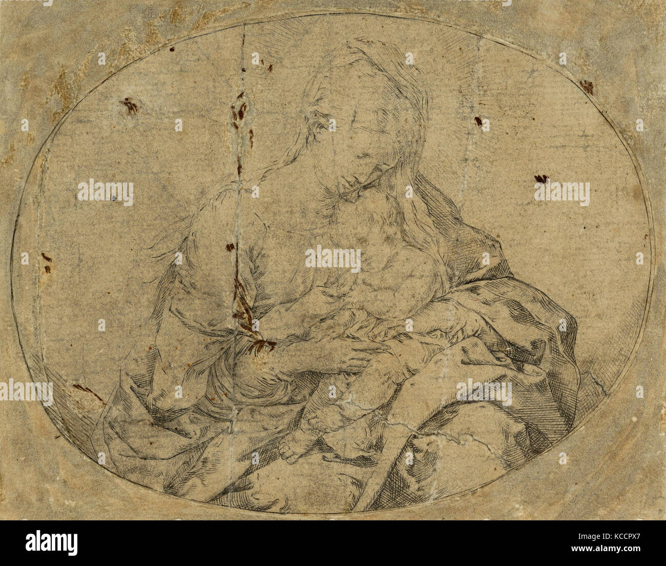 Disegni e stampe, stampa, la Vergine che tiene il bambino Cristo, un ovale composizione, counterproof, artista, Guido Reni, italiano Foto Stock
