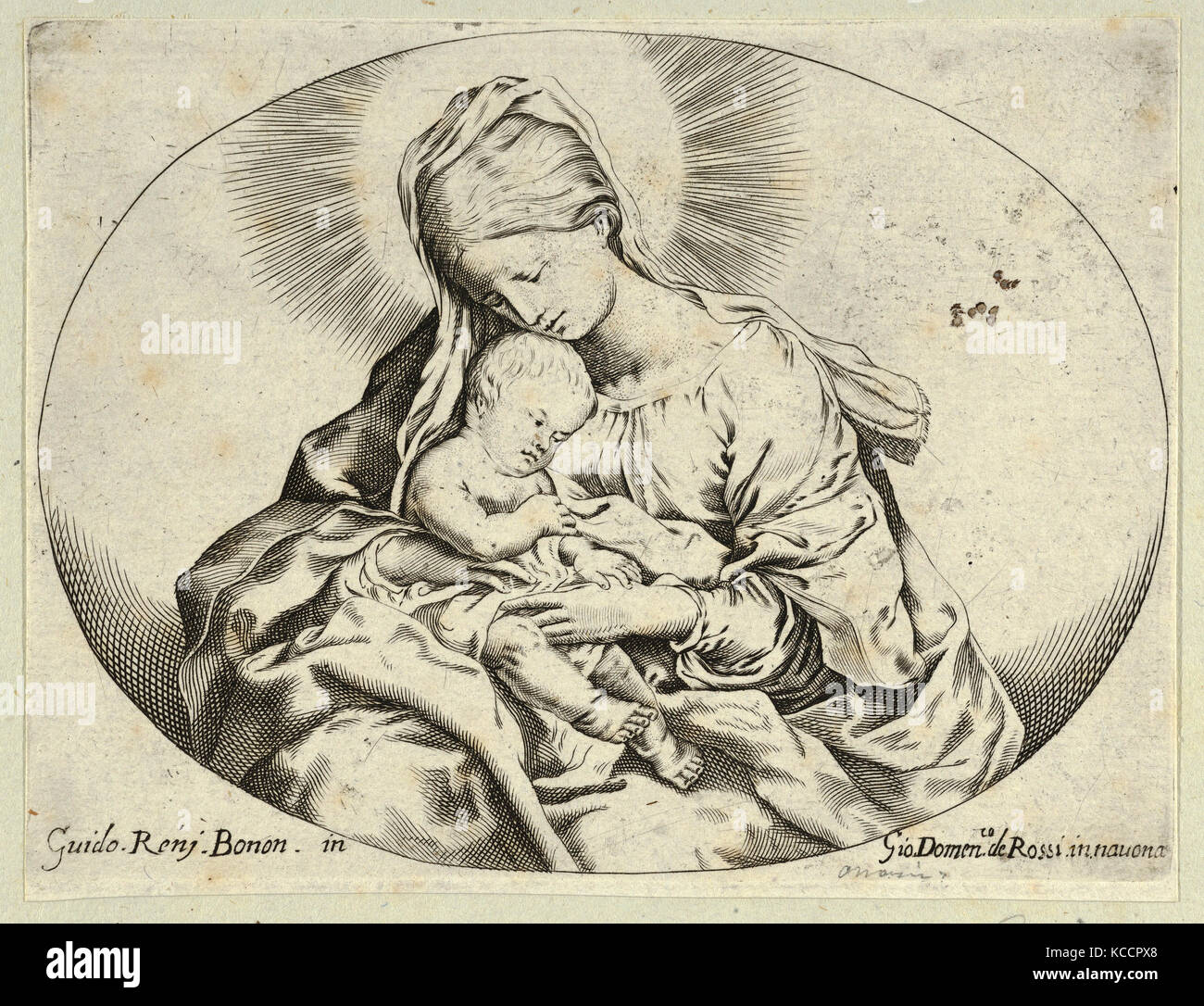 Disegni e stampe, stampa, la Vergine che tiene il bambino Cristo, un ovale composizione, dopo Reni Foto Stock