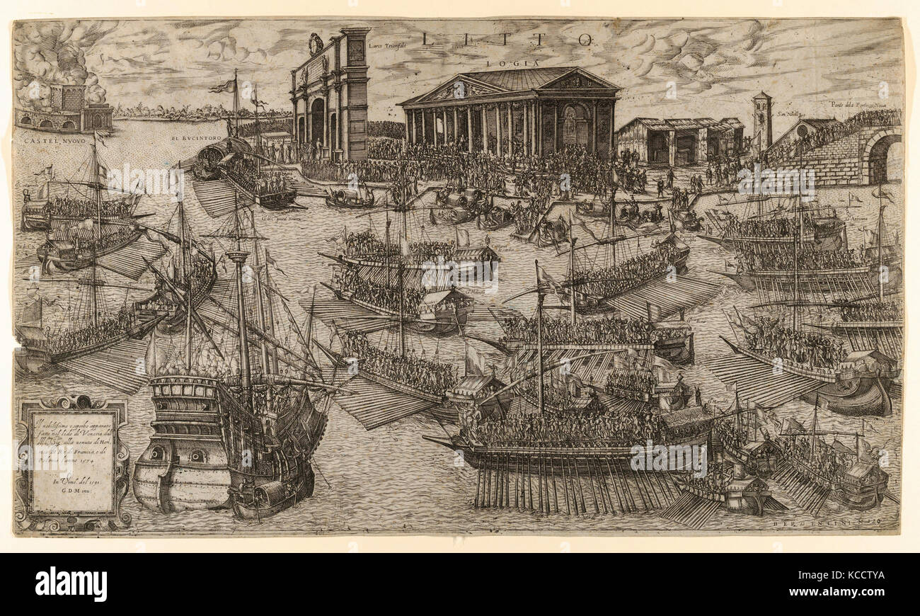 Disegni e stampe, stampa l'arrivo di Enrico III di Francia presso il Lido di Venezia nel 1574, l'artista G.D.M Master Foto Stock