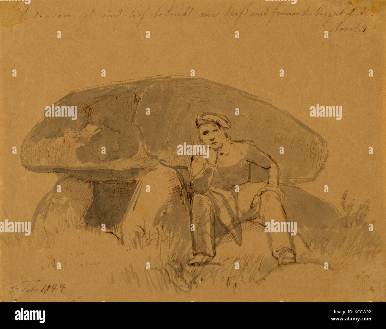 Disegni e Stampe, disegno, l'artista, seduto davanti a un dolmen, artista Johan Thomas Lundbye, Danese, Kalundborg 1818 Foto Stock