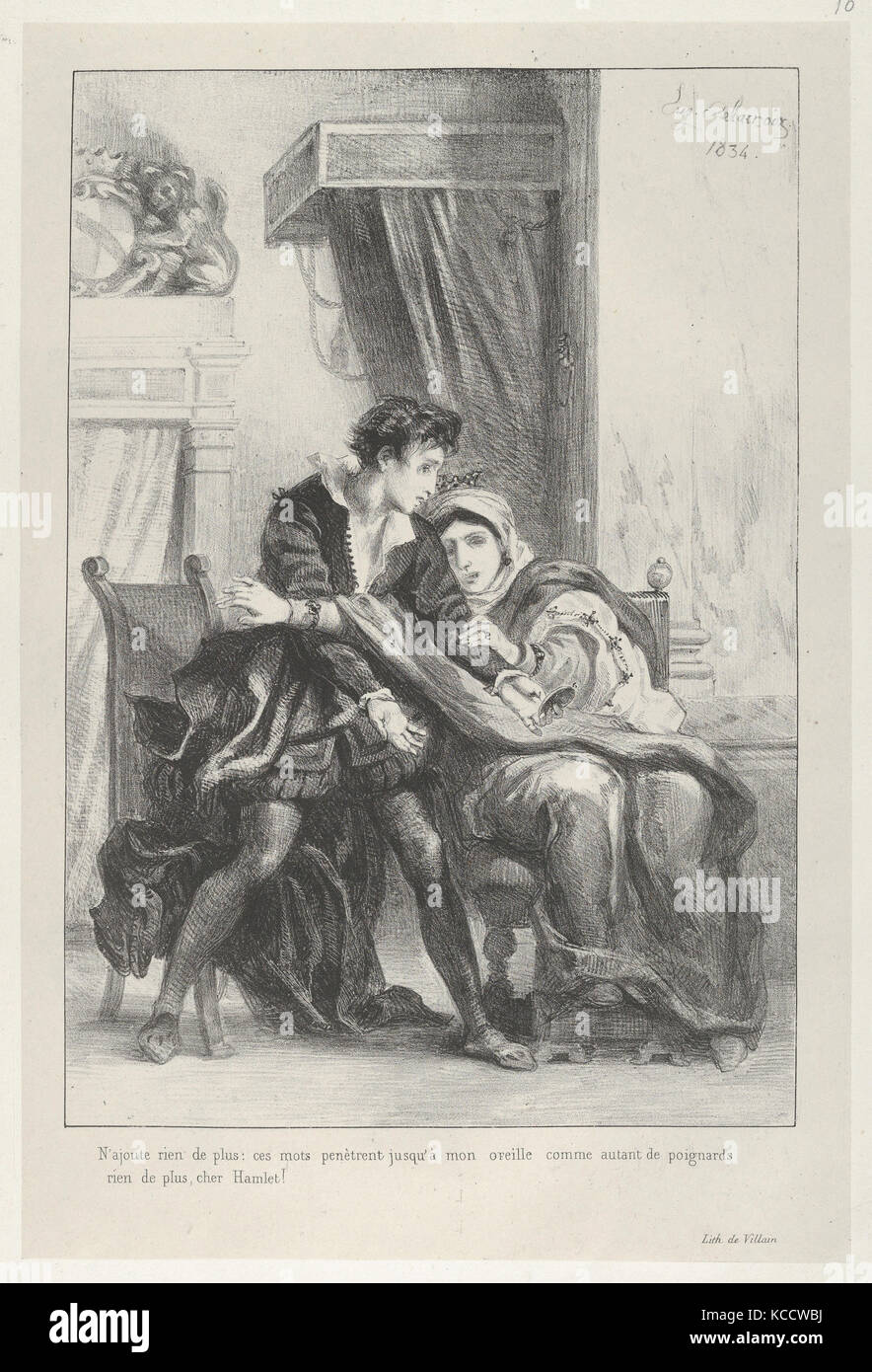Borgo e la Regina, 1834, litografia; Stato terzo di quattro, Immagine: 10 1/8 x 7 in. (25,7 x 17,8 cm), stampe, Eugène Delacroix Foto Stock