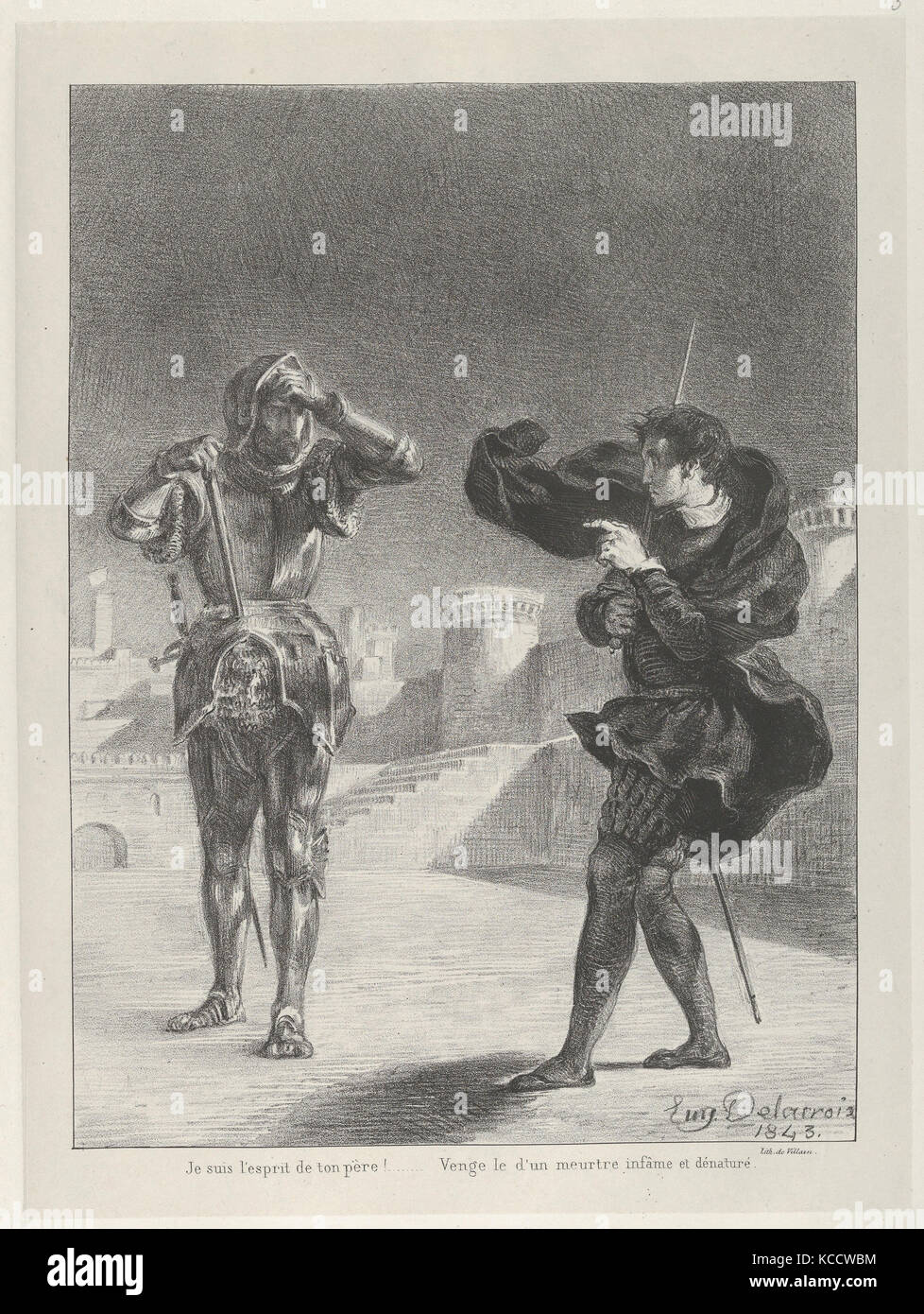 Il Fantasma sulla terrazza, 1843, litografia, primo stato di cinque, Immagine: 10 3/16 x 7 1/2 in. (25,8 x 19,1 cm), stampe, Eugène Foto Stock