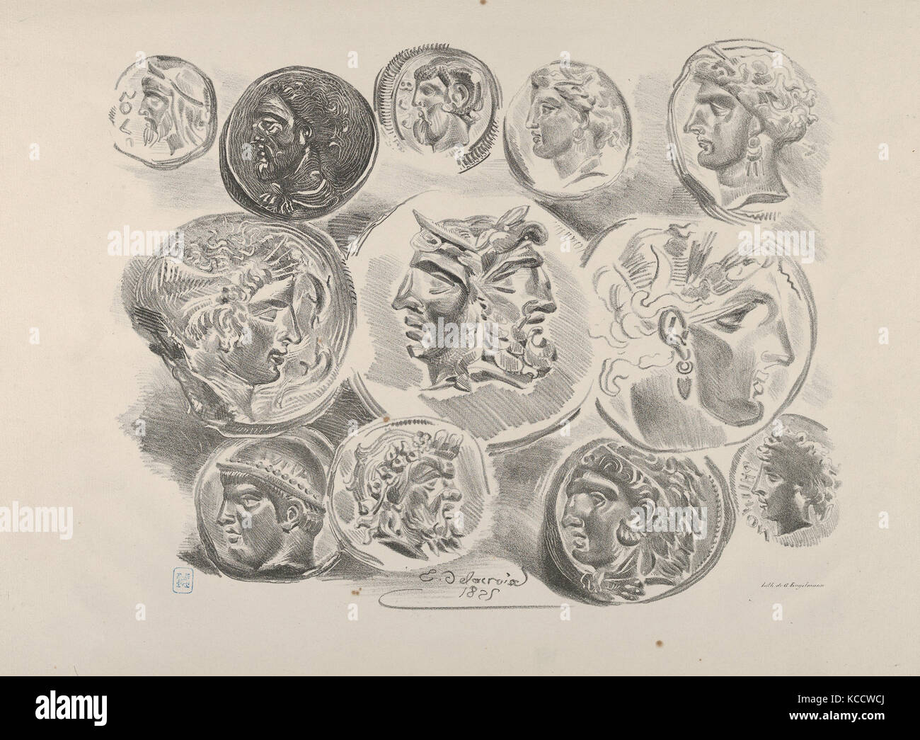 Studi di dodici monete del periodo greco e romano, Eugène Delacroix, 1825 Foto Stock