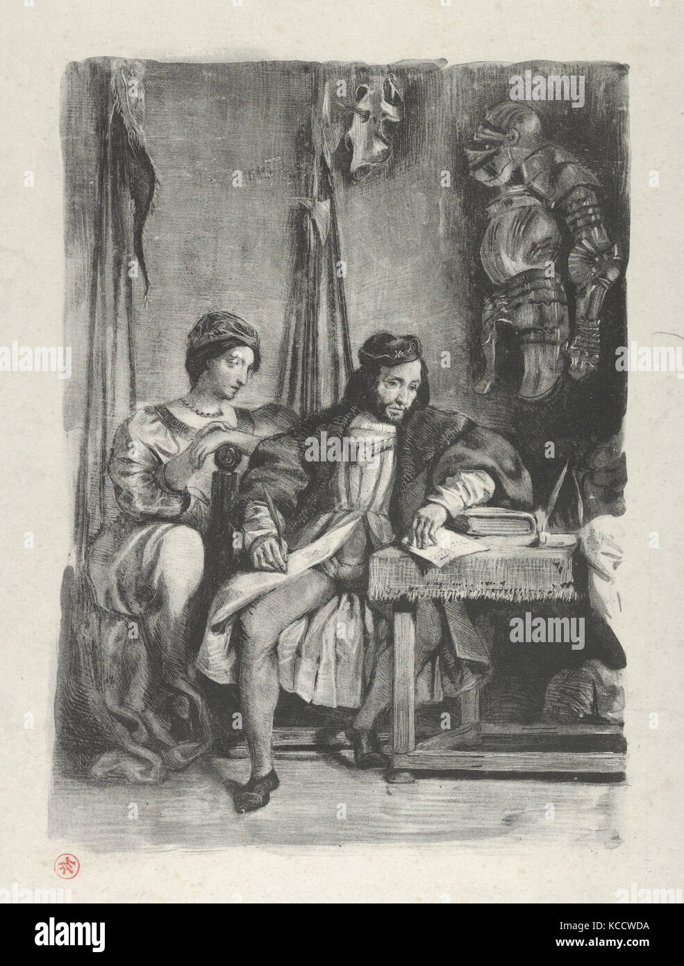 Goetz von Berlichingen scrivere le sue memorie, Eugène Delacroix, 1836-43 Foto Stock