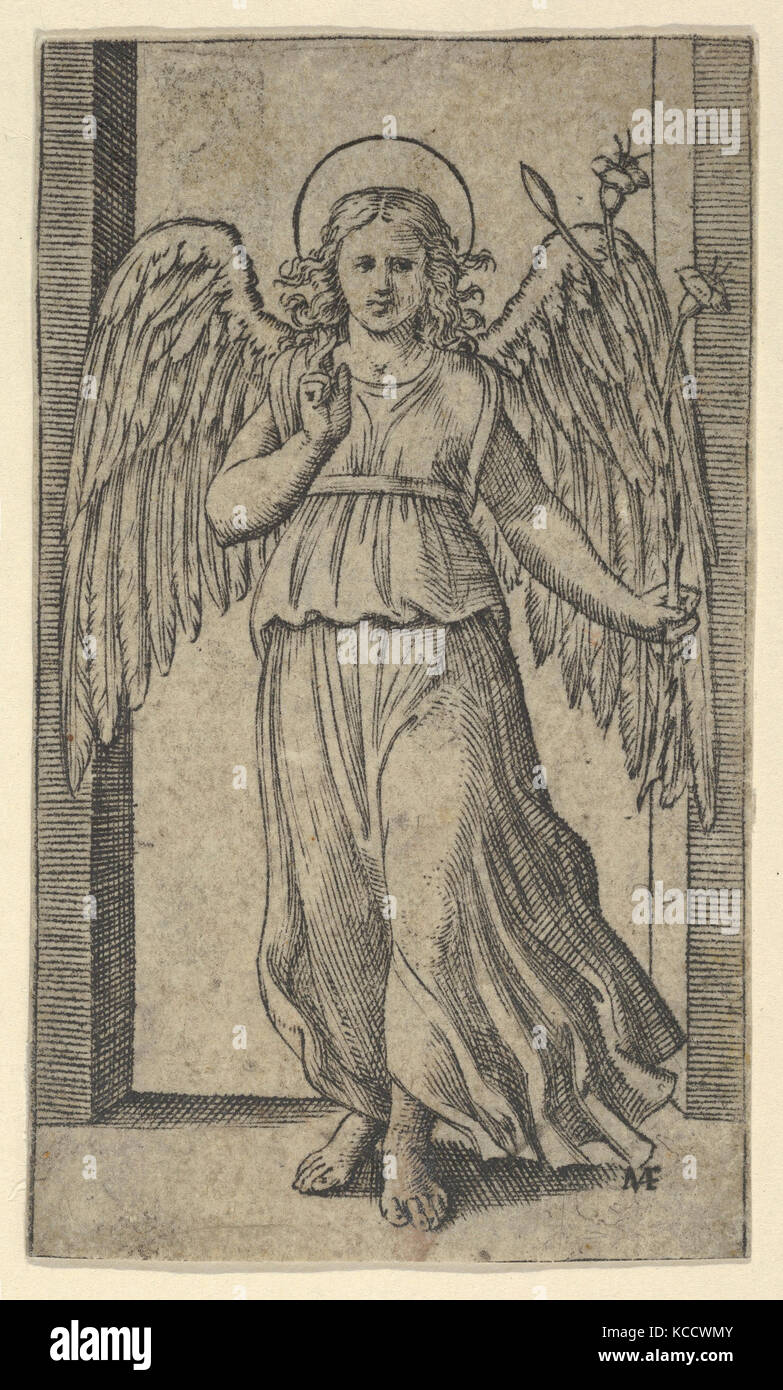 L angelo Gabriele, permanente dalla serie 'Piccoli Santi" (piccoli santi), Marcantonio Raimondi, ca. 1500-1527 Foto Stock