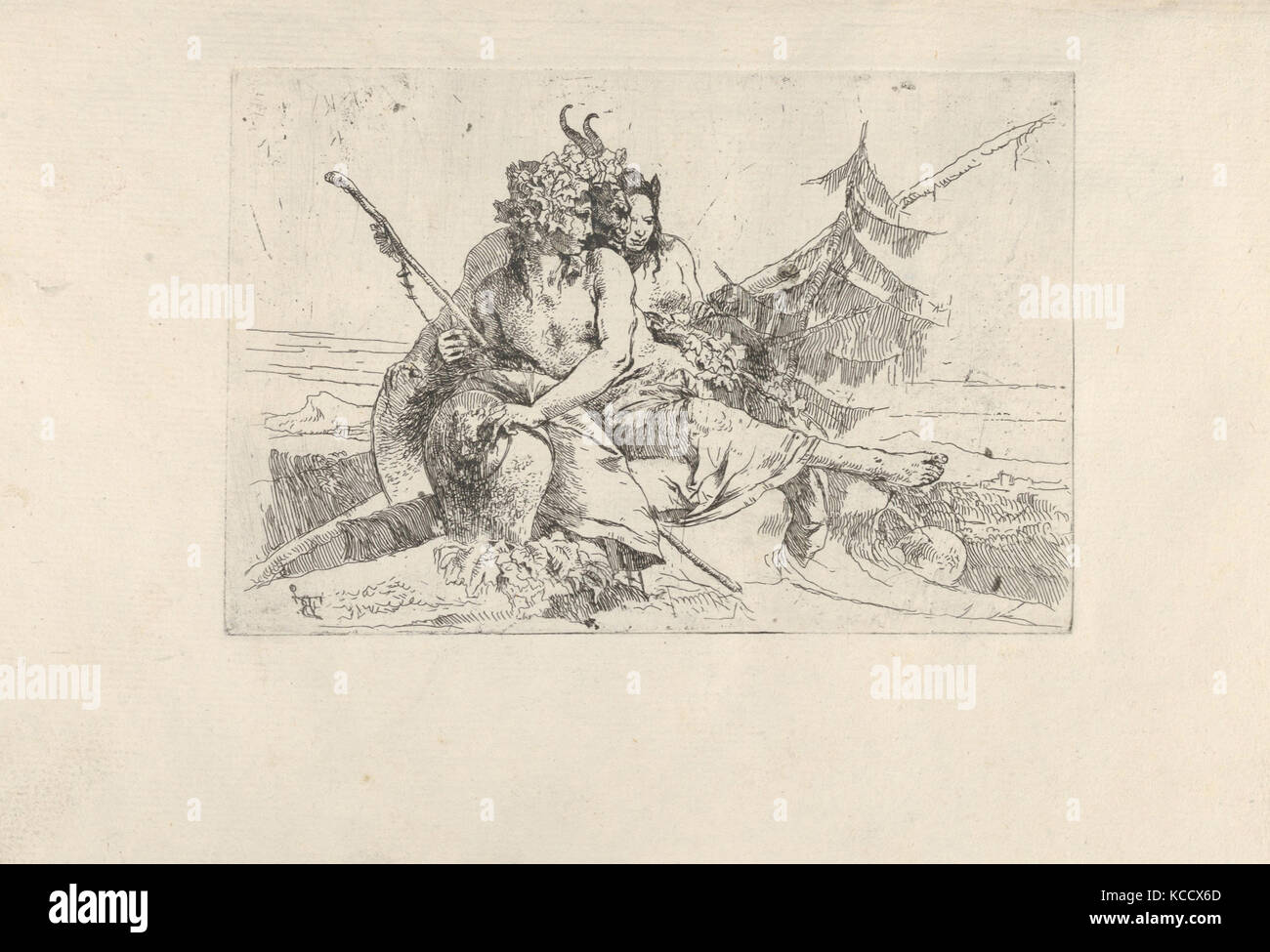 Bacchant, Satiro e Fauness, dal scherzi, Giovanni Battista Tiepolo, ca. 1740 Foto Stock