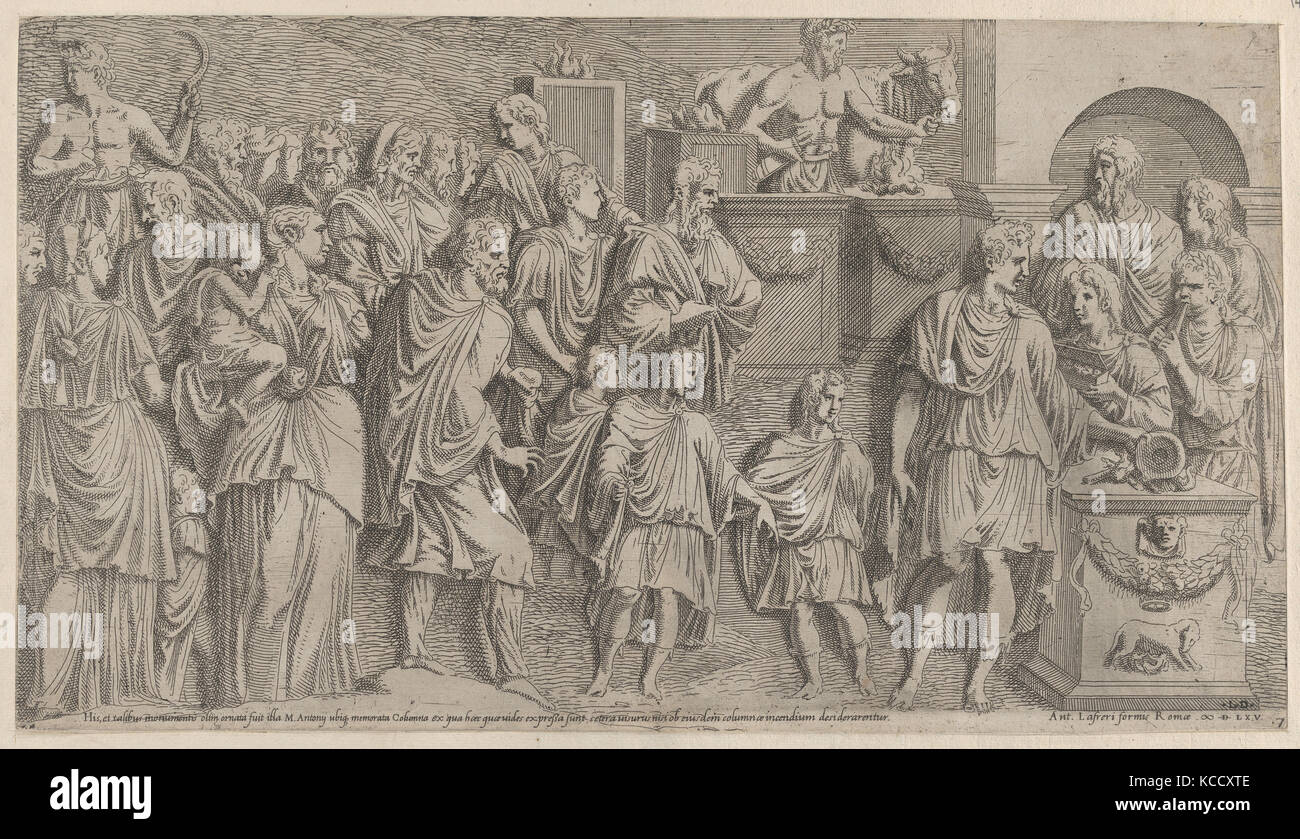Speculum Romanae Magnificentiae": l'imperatore Marc Antony che offre un sacrificio, da un rilievo sulla Antonine la colonna, Léon Davent, 1565 Foto Stock