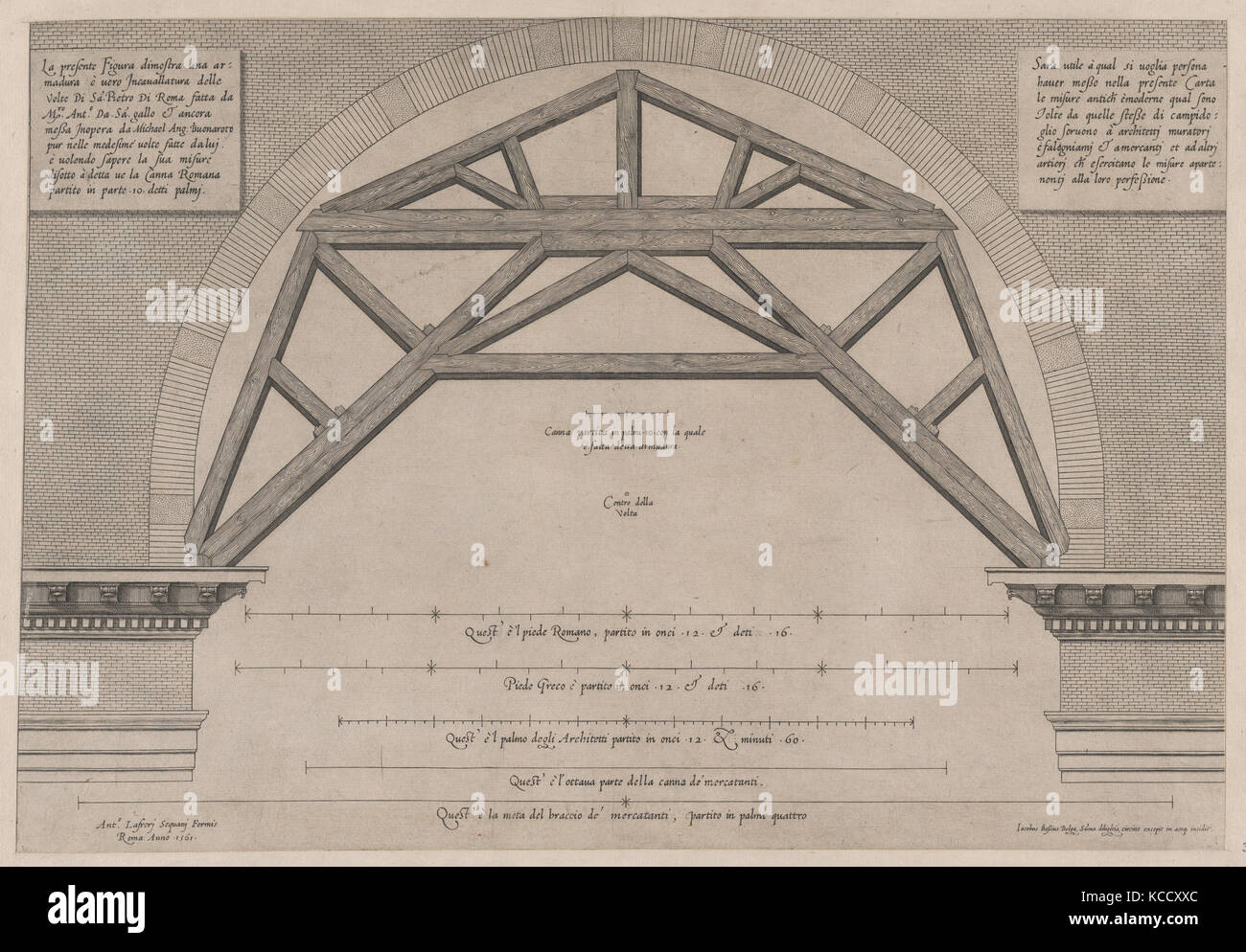 Speculum Romanae Magnificentiae": Quadro in legno per il supporto di archi in un edificio, Jacob(us) Bos, del XVI secolo Foto Stock