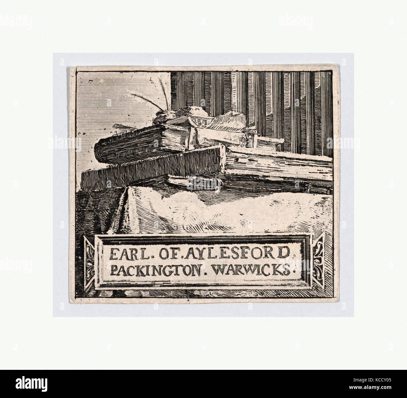 Disegni e Stampe, Stampa, Ex Libris del conte di Aylesford, Packington, Warwickshire, artista Heneage Finch Foto Stock