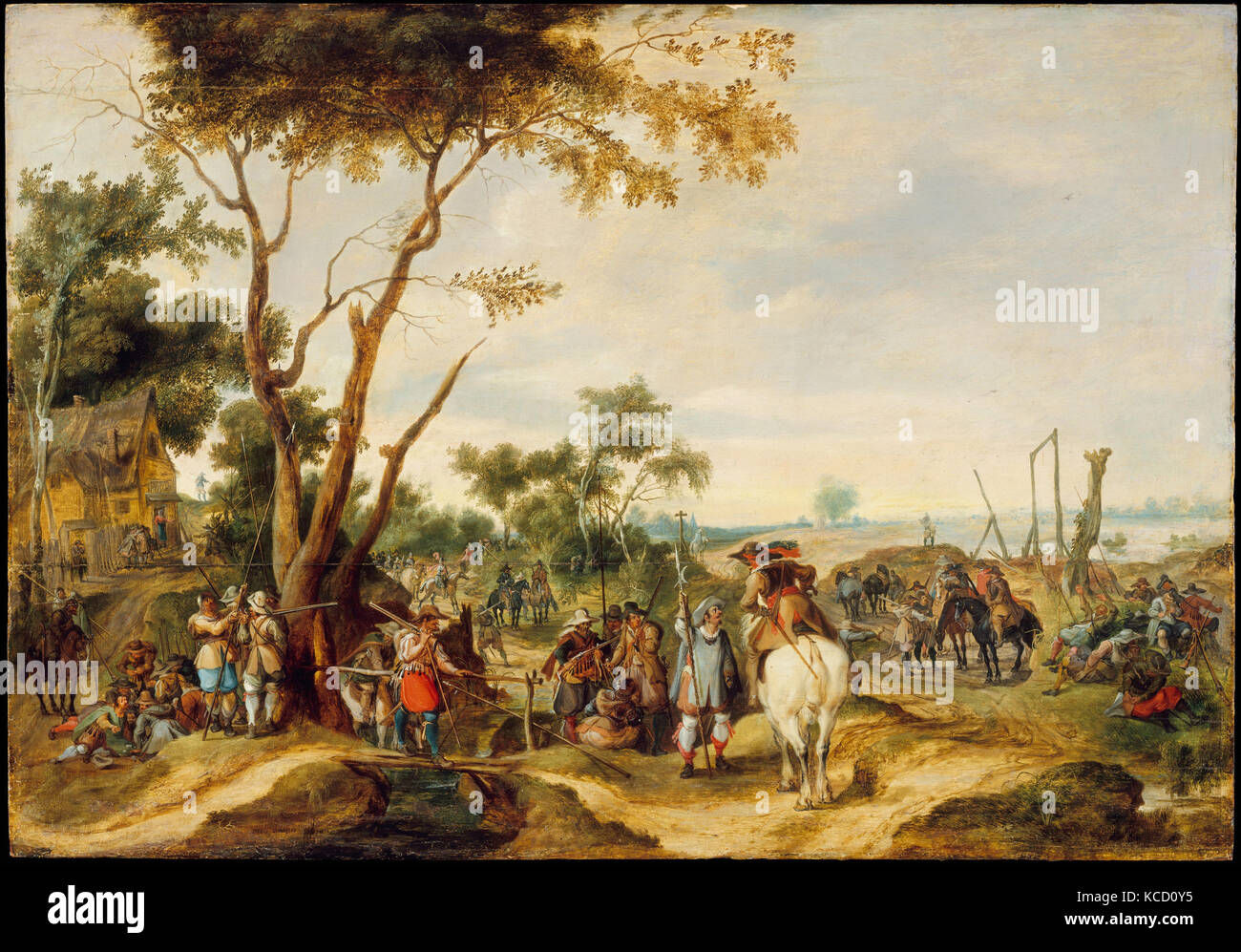 Soldati Bivouacking, olio su legno, 28 5/8 x 41 1/8 in. (72,7 x 104,5 cm), dipinti, Pieter Snayers (fiammingo, 1592-?1667 Foto Stock