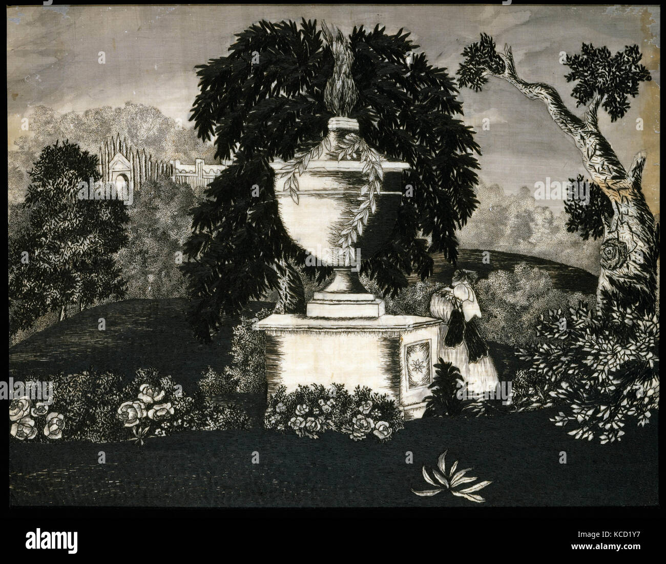 Ricamo foto, ca. 1820, realizzato in Albany, New York, Stati Uniti, americano, seta ricamato su seta, 16 3/4 x 21 5/8 in Foto Stock