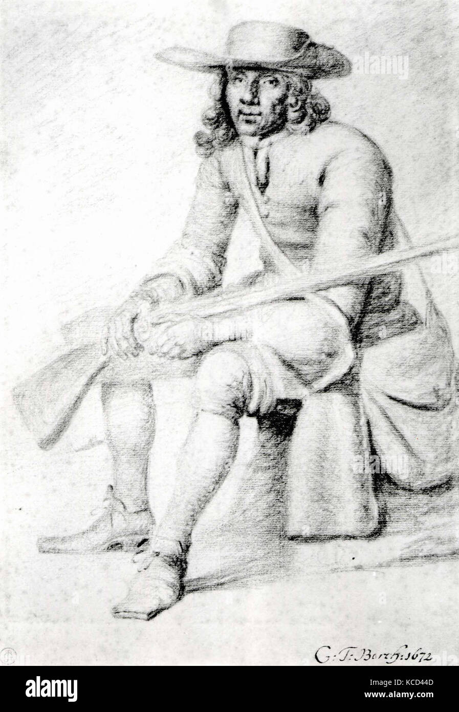 Un seduto Huntsman, Gerard ter Borch il giovane, 1672 Foto Stock