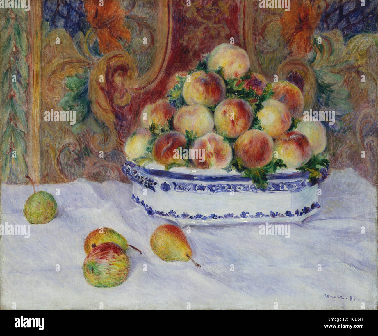 Natura morta con pesche, 1881, olio su tela, 21 x 25 1/2 in. (53,3 x 64,8 cm), dipinti, Auguste Renoir (francese, Limoges 1841 Foto Stock
