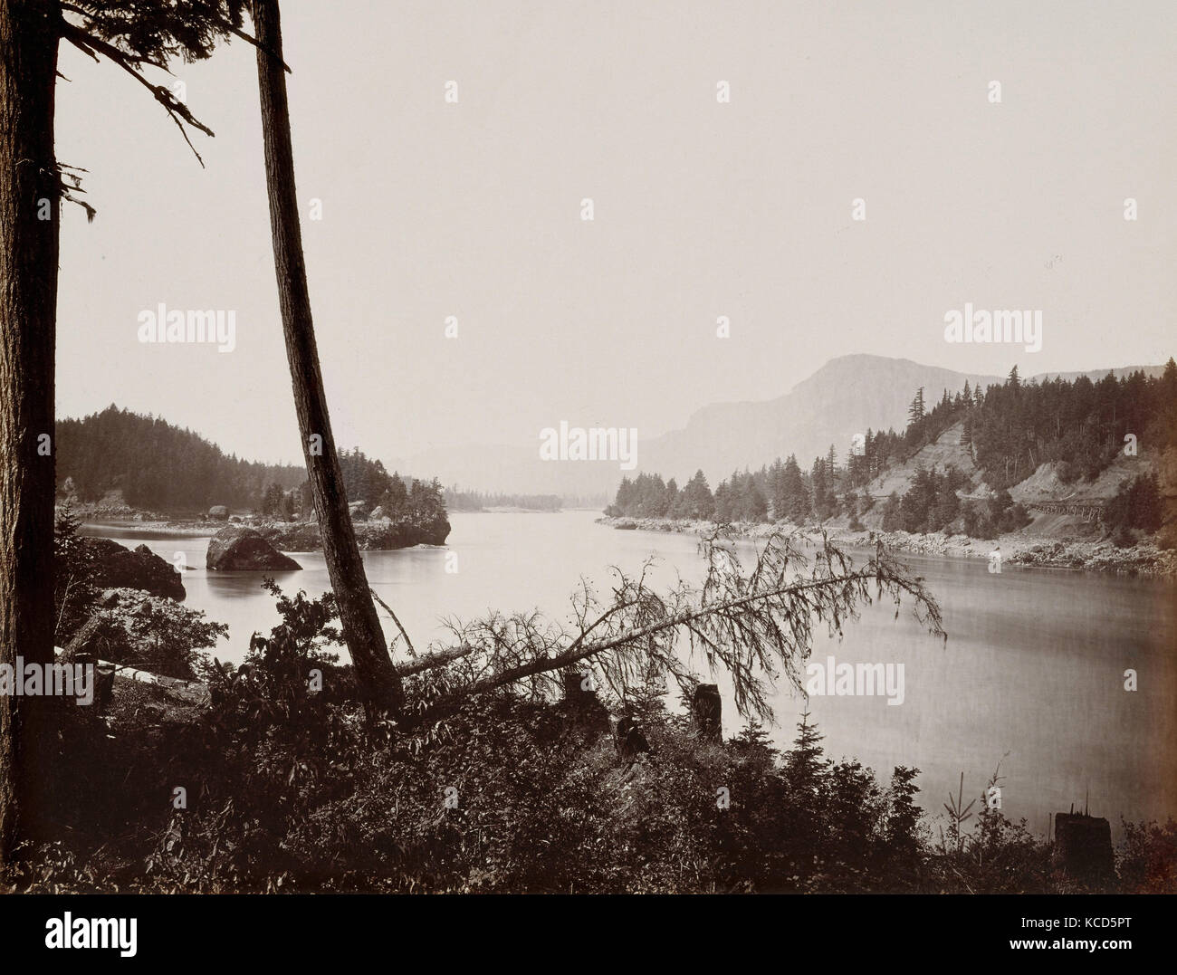 Vista sul Columbia, Cascades, Carleton E. Watkins, 1867 Foto Stock