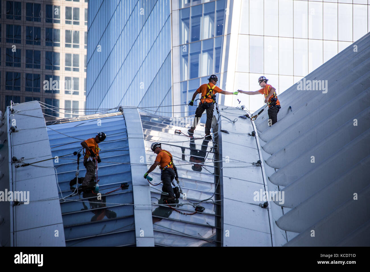 Finestra rondelle sull'occhio al World Trade Center, del centro cittadino di Manhattan, New York Foto Stock