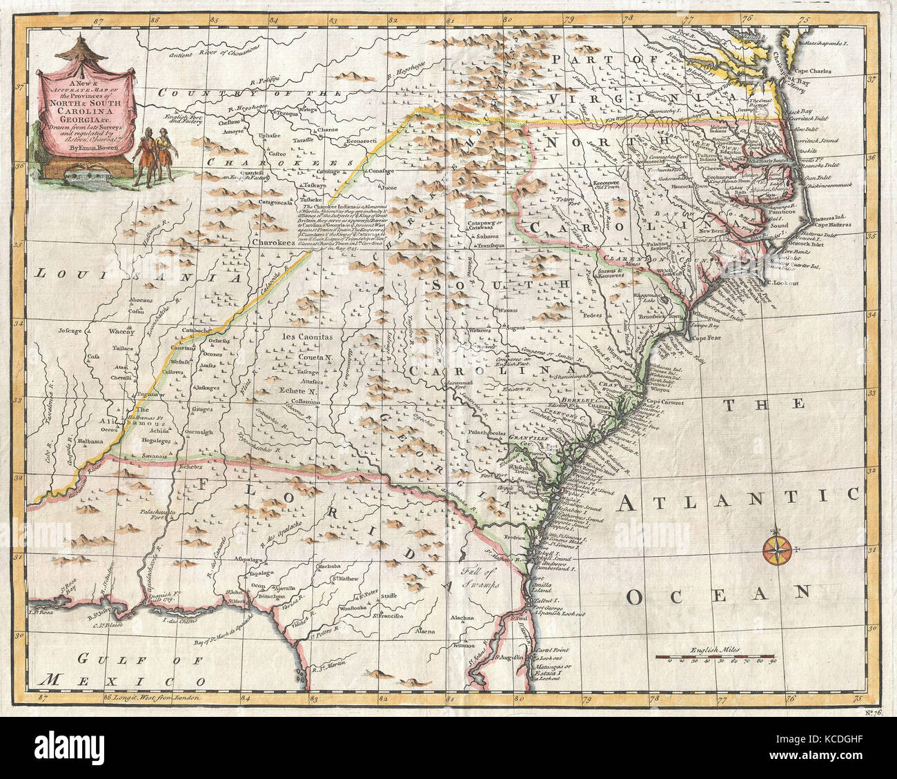 1747, Bowen Mappa del sud-est degli Stati Uniti, Carolina, Georgia, Florida Foto Stock