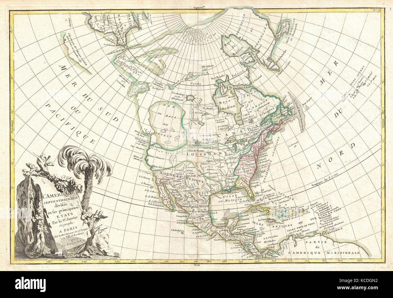 1762, Janvier mappa del Nord America, Mare del West Foto Stock
