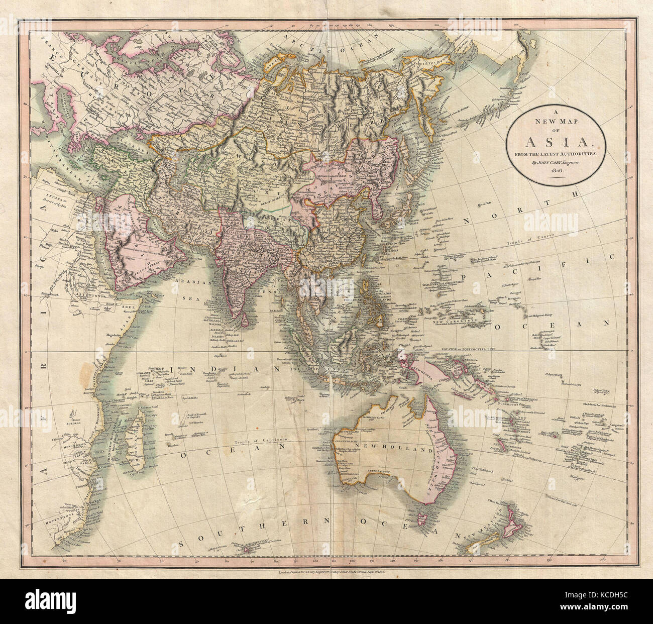 1806, Cary Mappa di Asia, Polinesia e Australia, John Cary, 1754 - 1835, Inglese cartografo Foto Stock