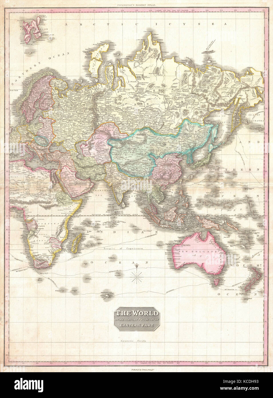 1818, Pinkerton mappa dell'emisfero orientale, Asia , Africa , Europa , Australia, John Pinkerton, 1758 - 1826, Scozzese Foto Stock