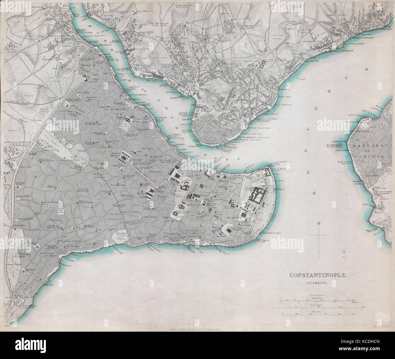 1840, S.D.U.K. Mappa di Costantinopoli, Istanbul, Turchia Foto Stock