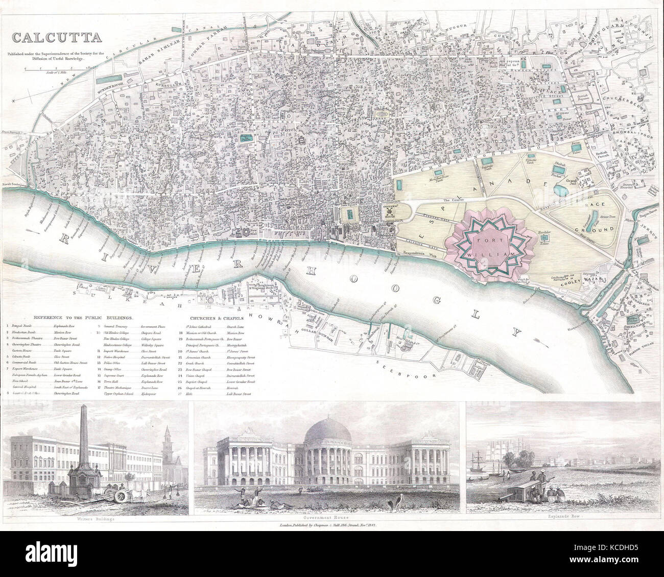 1842, S.D.U.K. Mappa della città di Calcutta, in India Foto Stock