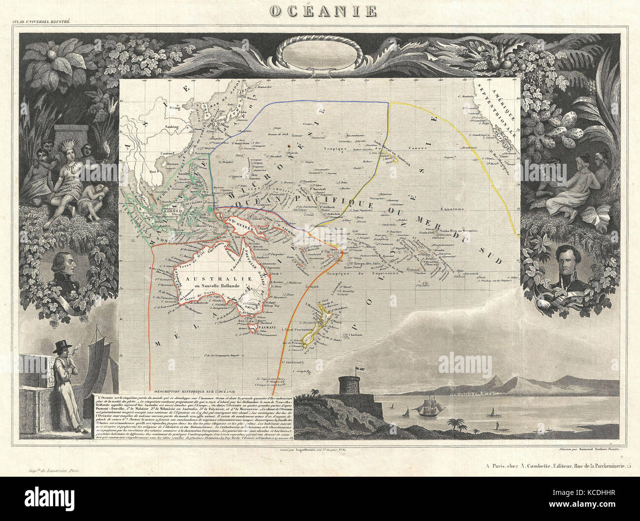 1852, Levasseur Mappa di Australia e Polinesia, Oceanie Foto Stock