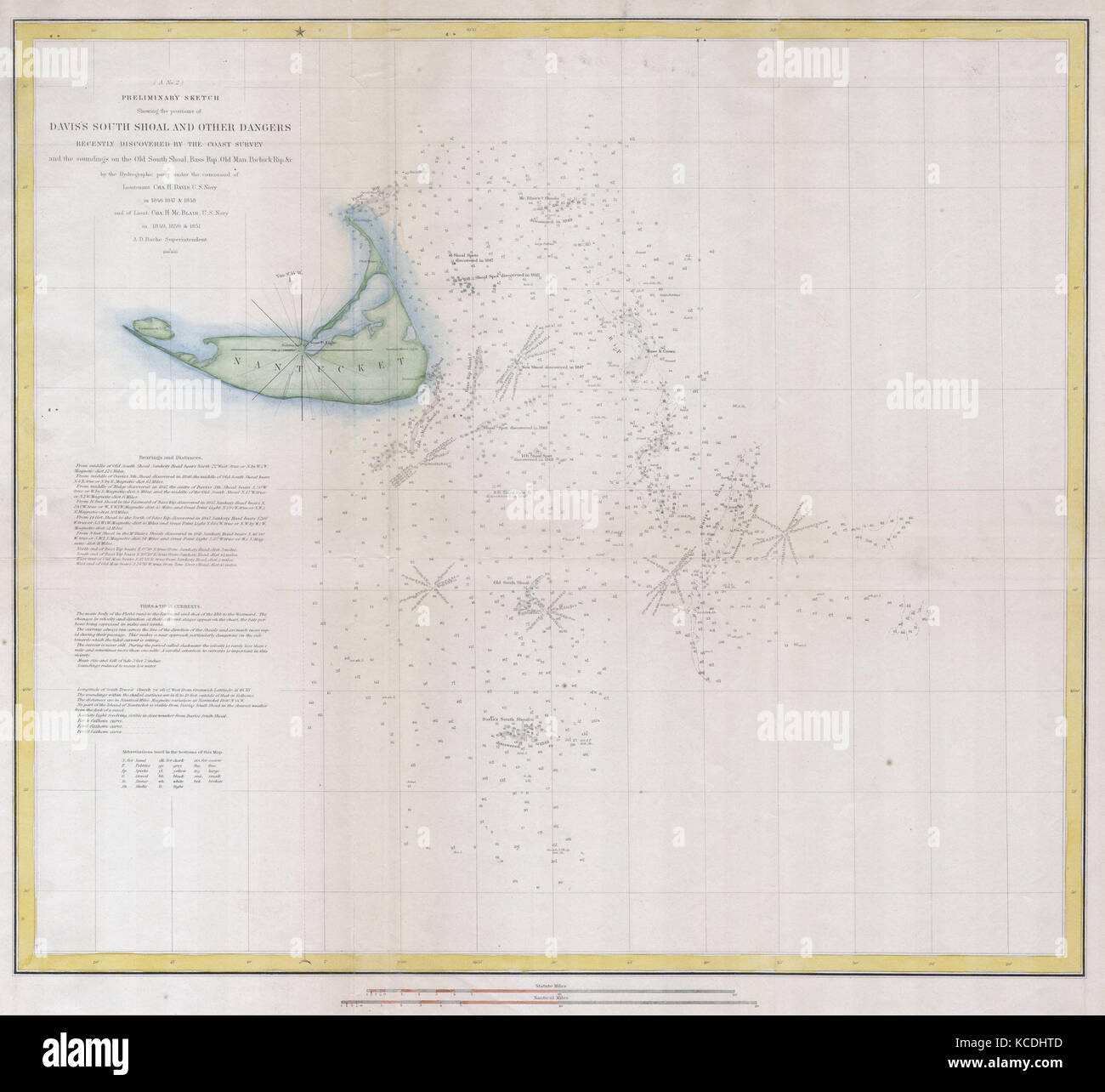 1852, U.S.C.S. La mappa o il grafico di Nantucket, Massachusetts Foto Stock