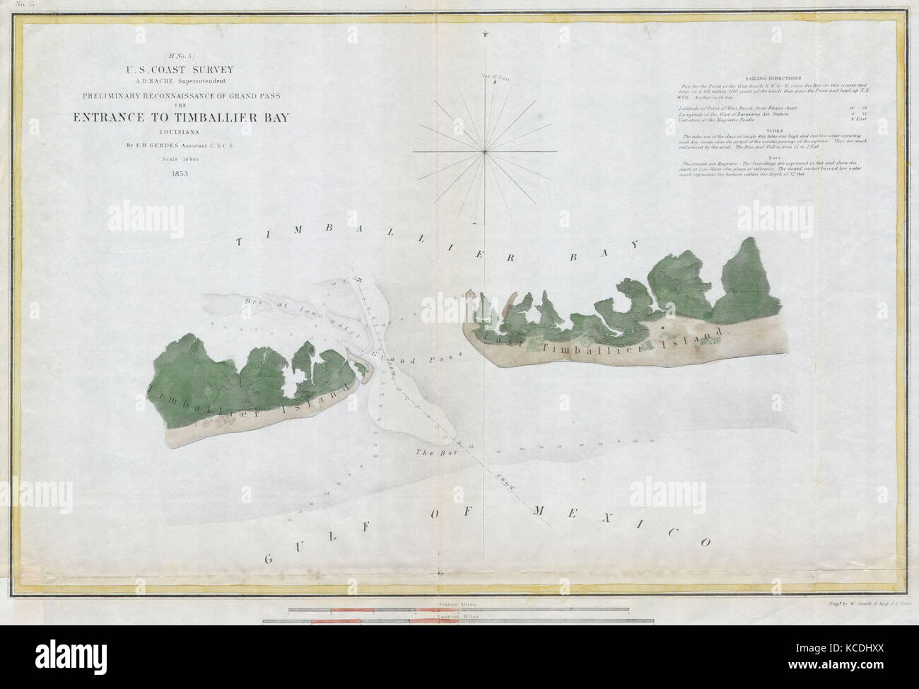 1853, U.S.C.S. Mappa di Timbalier Bay, Louisiana Foto Stock
