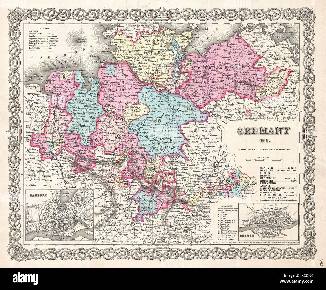 1855, Colton Mappa di Hannover e Holstein, Germania Foto Stock
