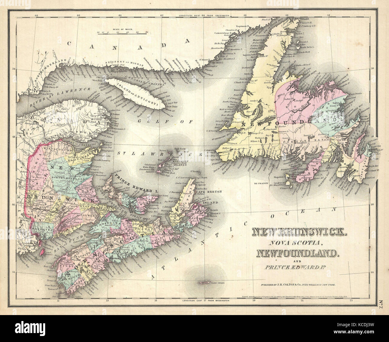 1857, Colton Mappa del New Brunswick e Terranova, Canada Foto Stock