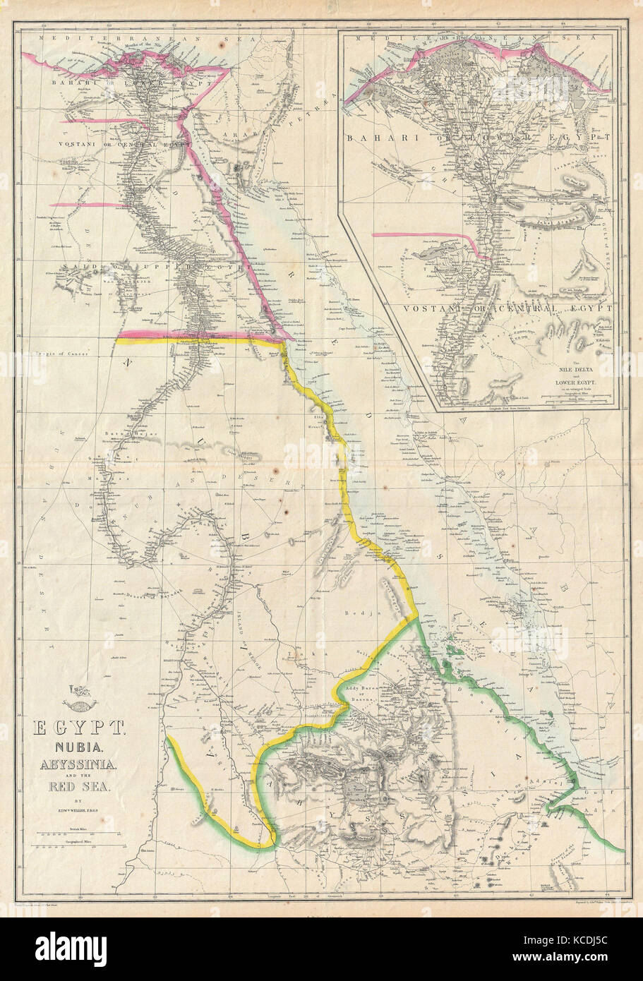 1858, spedizione Atlas Mappa di Egitto e la Nubia, Abissinia e il Mar Rosso Foto Stock