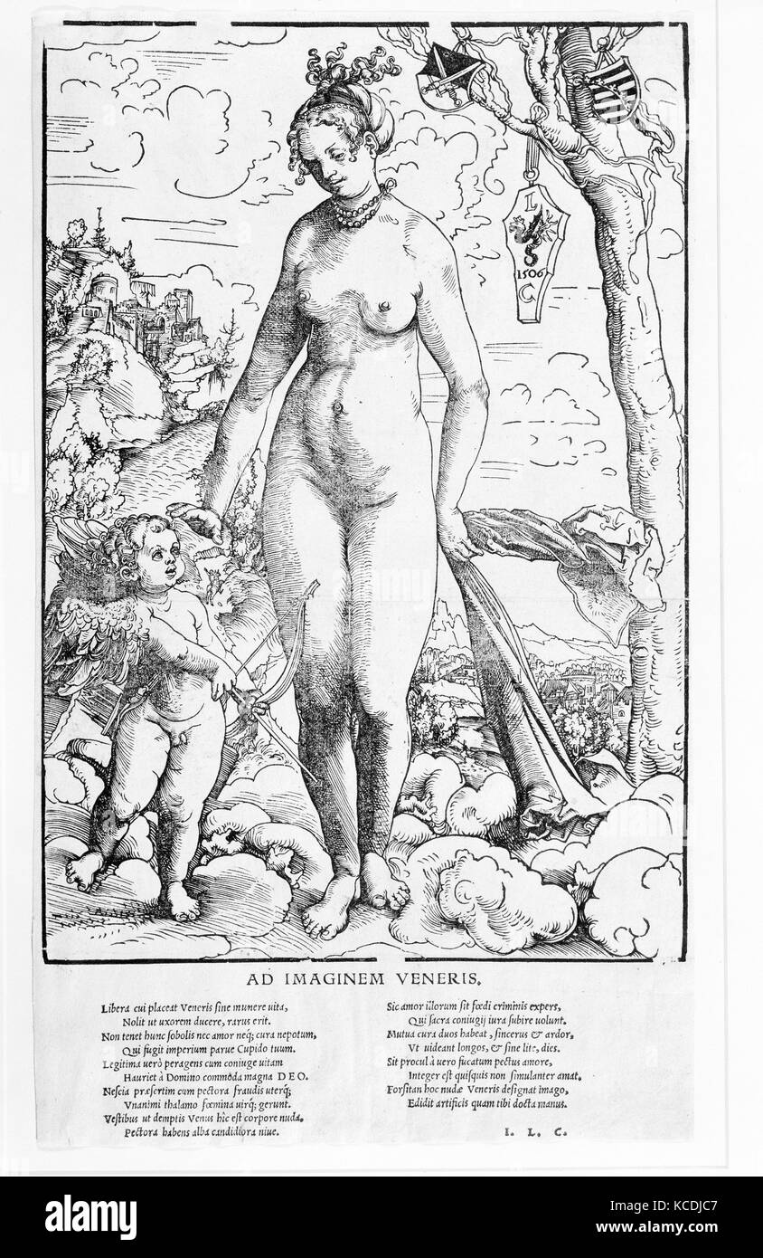 Venere ed Amore, 1506, Xilografia, foglio: 13 7/16 x 7 7/8 in. (34,1 × 20 cm), stampe, Lucas Cranach il Vecchio (tedesco, Kronach 1472 Foto Stock