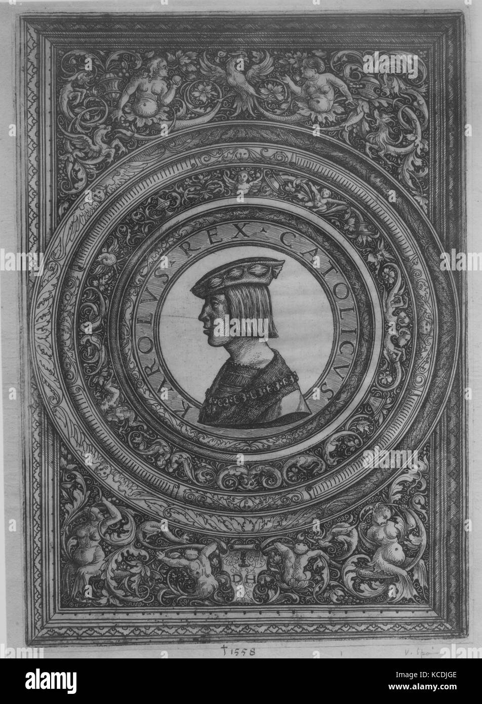 Ritratto di Carlo V, ca. 1519, l'attacco; primo stato di due, foglio: 9 1/16 x 6 1/4 in. (23 x 15,8 cm), stampe, Daniel Hopfer Foto Stock