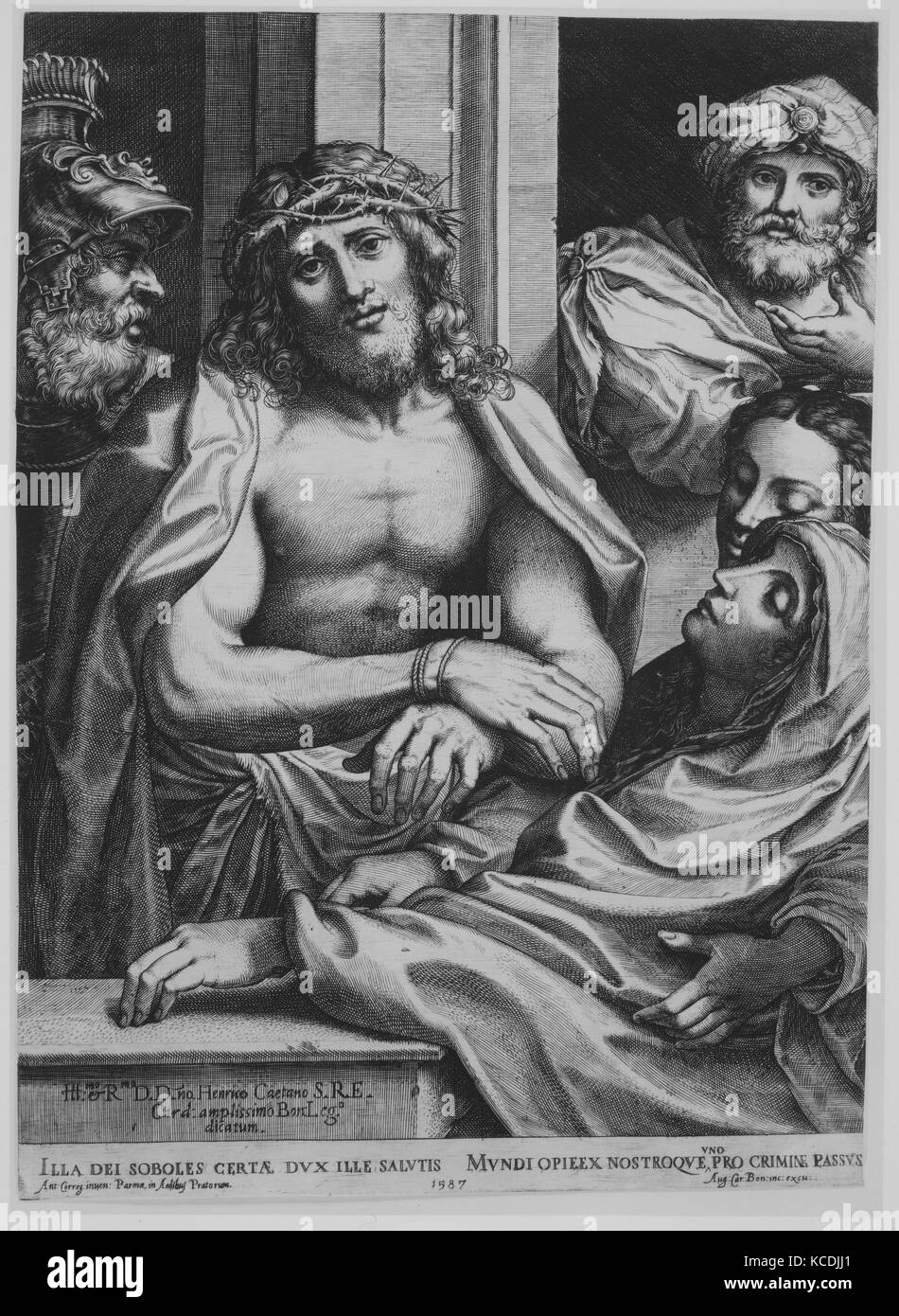 Ecce Homo, 1587, incisione, complessivo: 14 3/4 x 10 1/2 in. (37,5 x 26,7 cm), stampe, Agostino Carracci (italiano, Bologna 1557-1602 Foto Stock