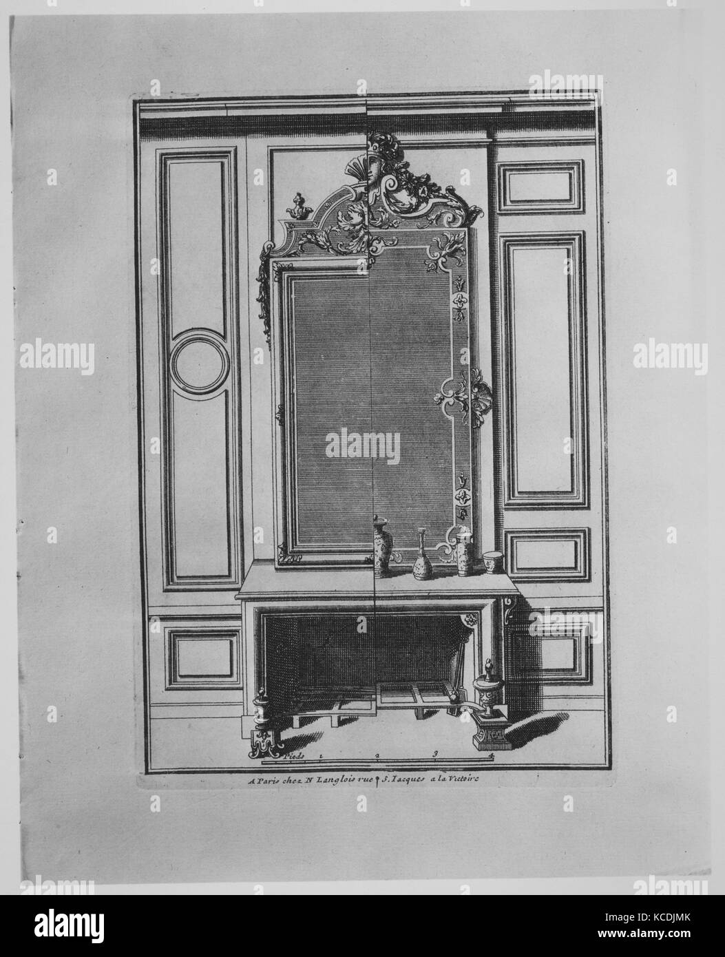 Cheminées a la Royalle..., n.d., incisione, complessivo: 13 x 9 1/8 x 3/16 in. (33 x 23,2 x 0,4 cm), libri, Pierre Le Pautre (Francese Foto Stock