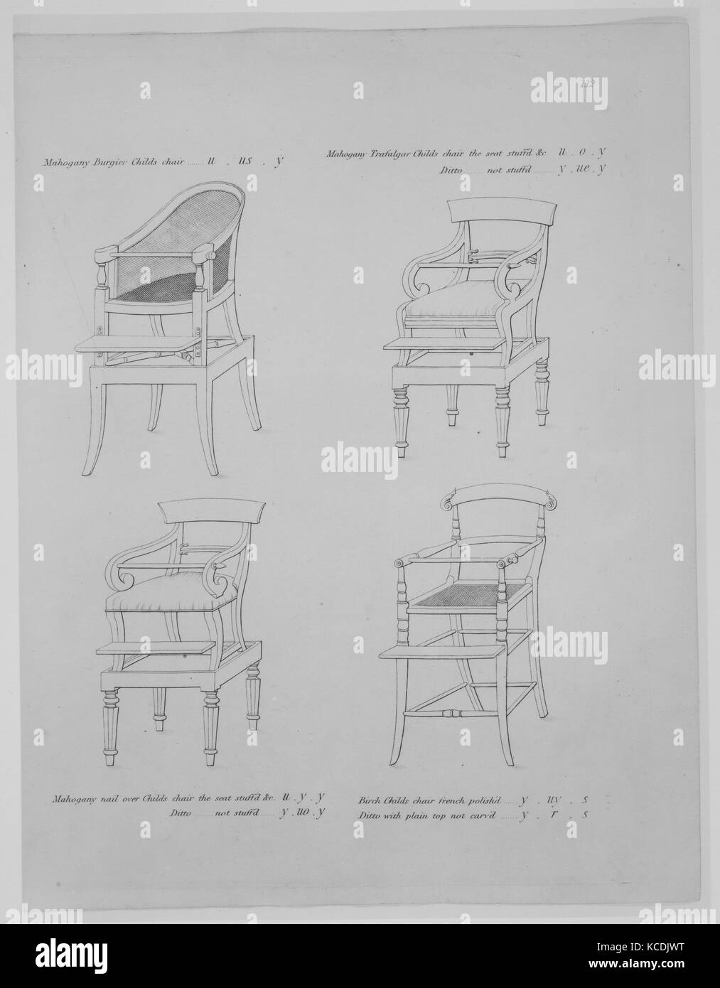 Disegni di mobili del XIX secolo, illustrazioni: incisione, attacco, 12 5/8 x 9 13/16 x 1 5/8 in. (32 x 25 x 4,2 cm Foto Stock