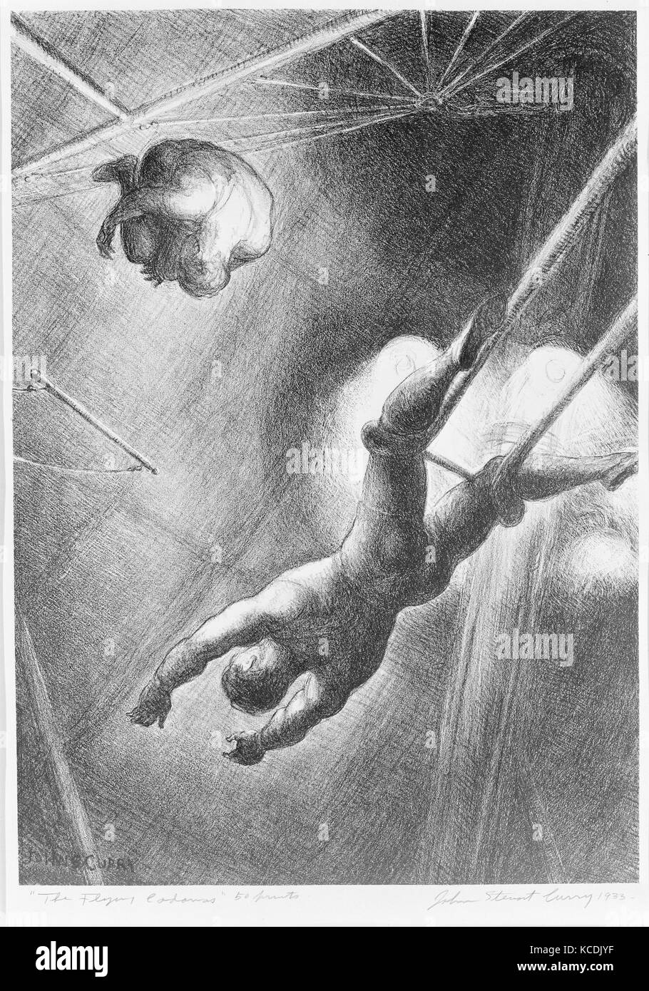 Il Flying Codoras, 1933, litografia, Immagine: 13 1/2 x 9 3/4 in. (34,3 × 24,8 cm), stampe, John Steuart Curry (American Foto Stock