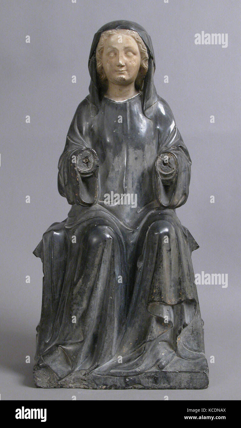 O Vergine santa donna, del secolo XIV, francese, in marmo nero e marmo bianco, tracce di doratura, complessivo: 22 1/4 x 10 9/16 x 5 3/4 in. (5 Foto Stock