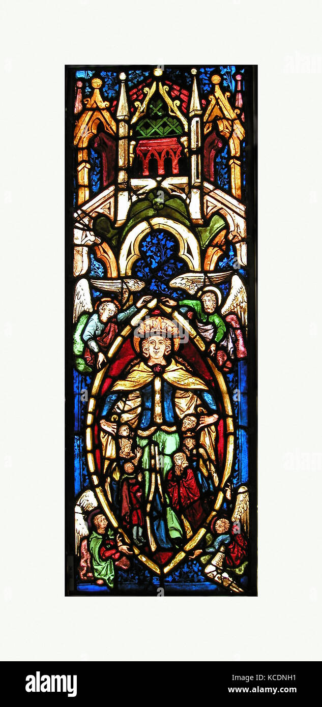 Madonna della Misericordia, ca. 1350-55, realizzate in Steiermark Austria, austriaco, Pot-metallo e vetro vernice vetrosa, complessivo: 39 5/8 x 13 3 Foto Stock